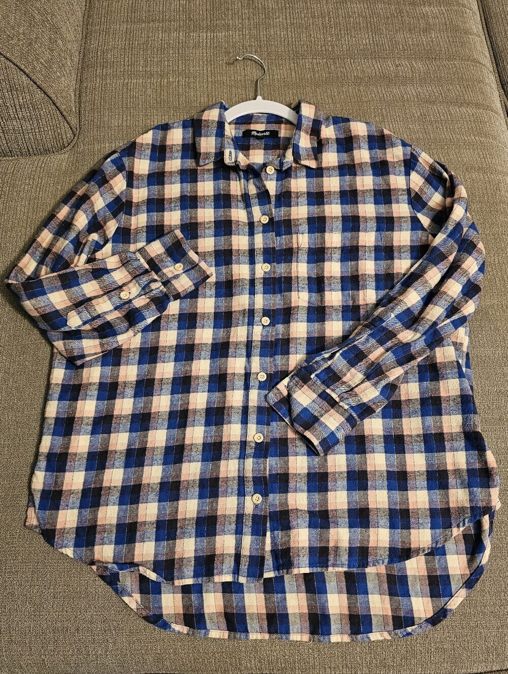 Madewell Flannel Sunday Blue Pink Plaid Button Casual Shirt Size Small